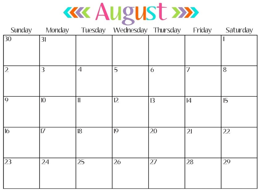 August 2017 calendar printable 