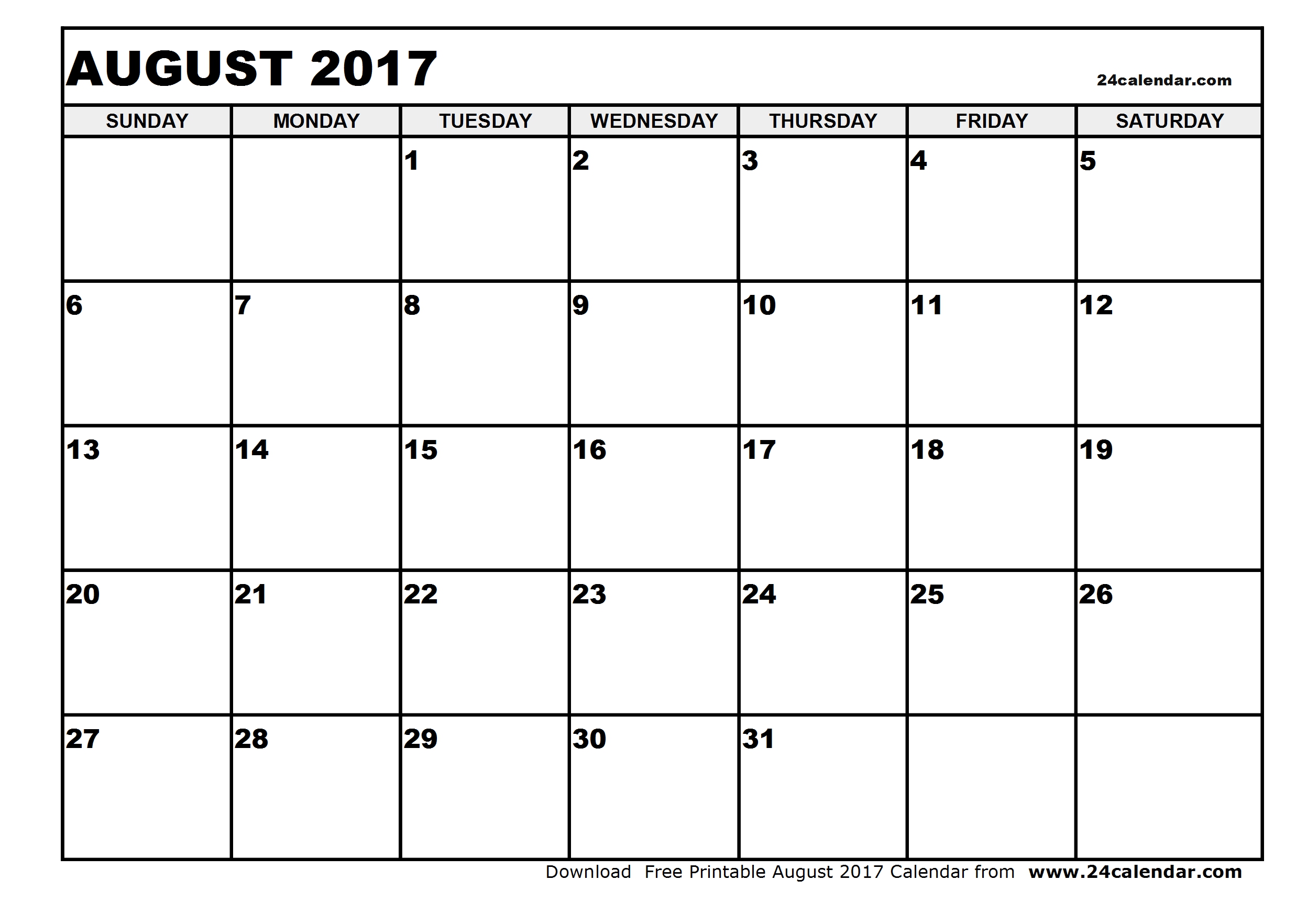 August 2017 calendar printable 