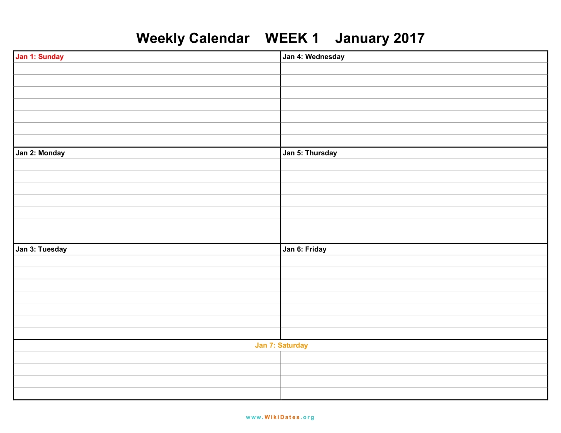 Printable weekly calendar
