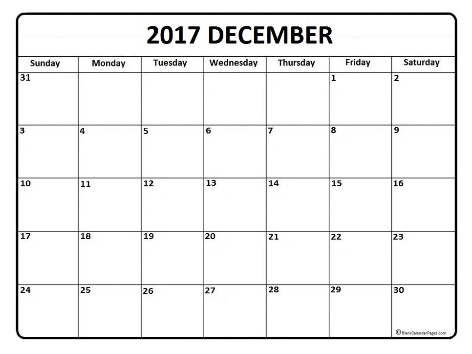 Free December 2017 calendar printable