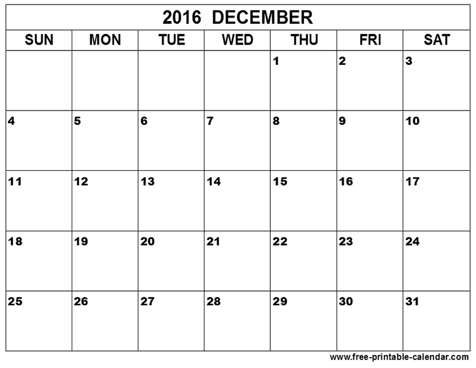 Printable December 2017 calendar printable