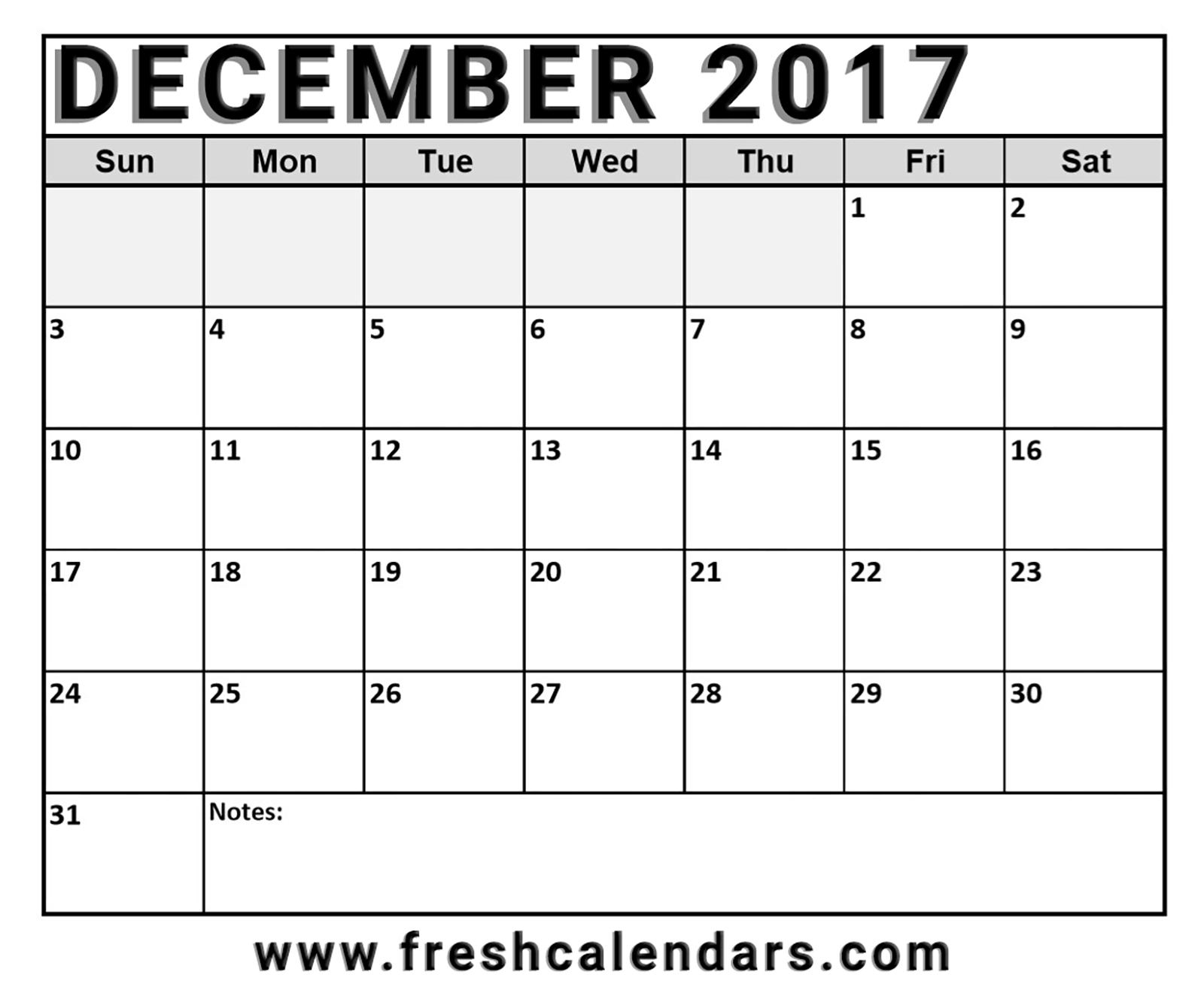 December 2017 calendar printable