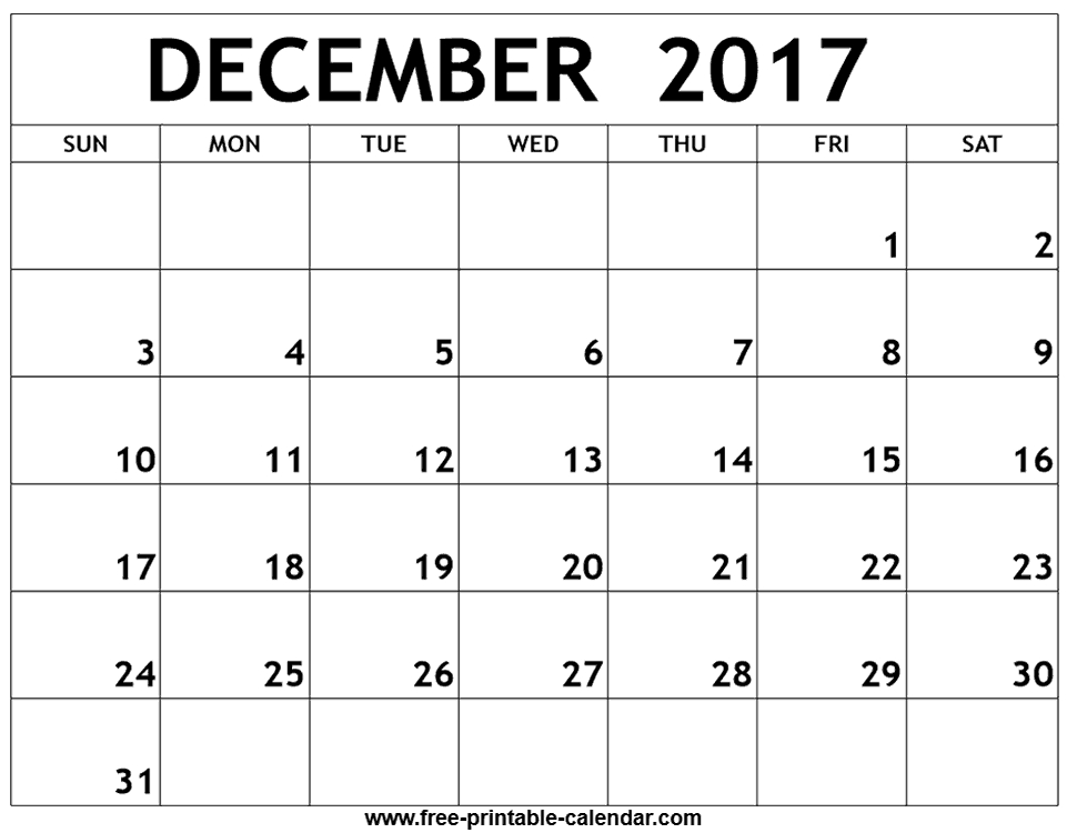 December 2017 calendar printable