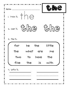 Download Printable sight word activities