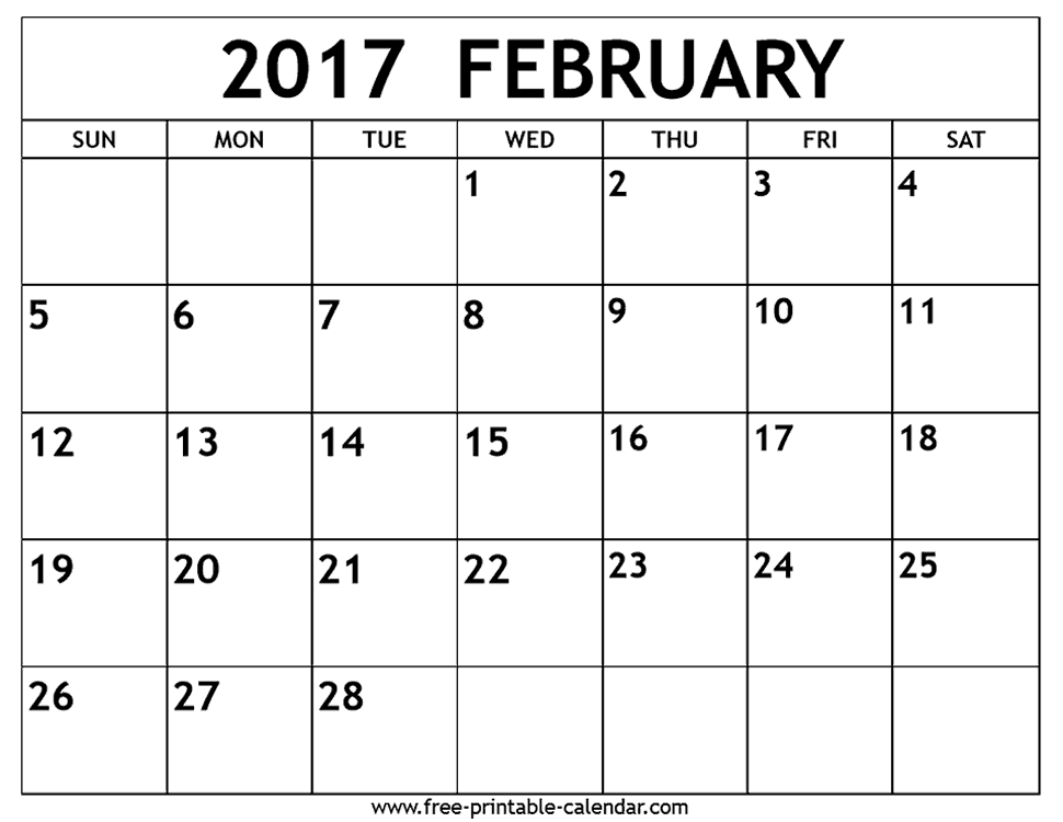 February 2017 calendar printable