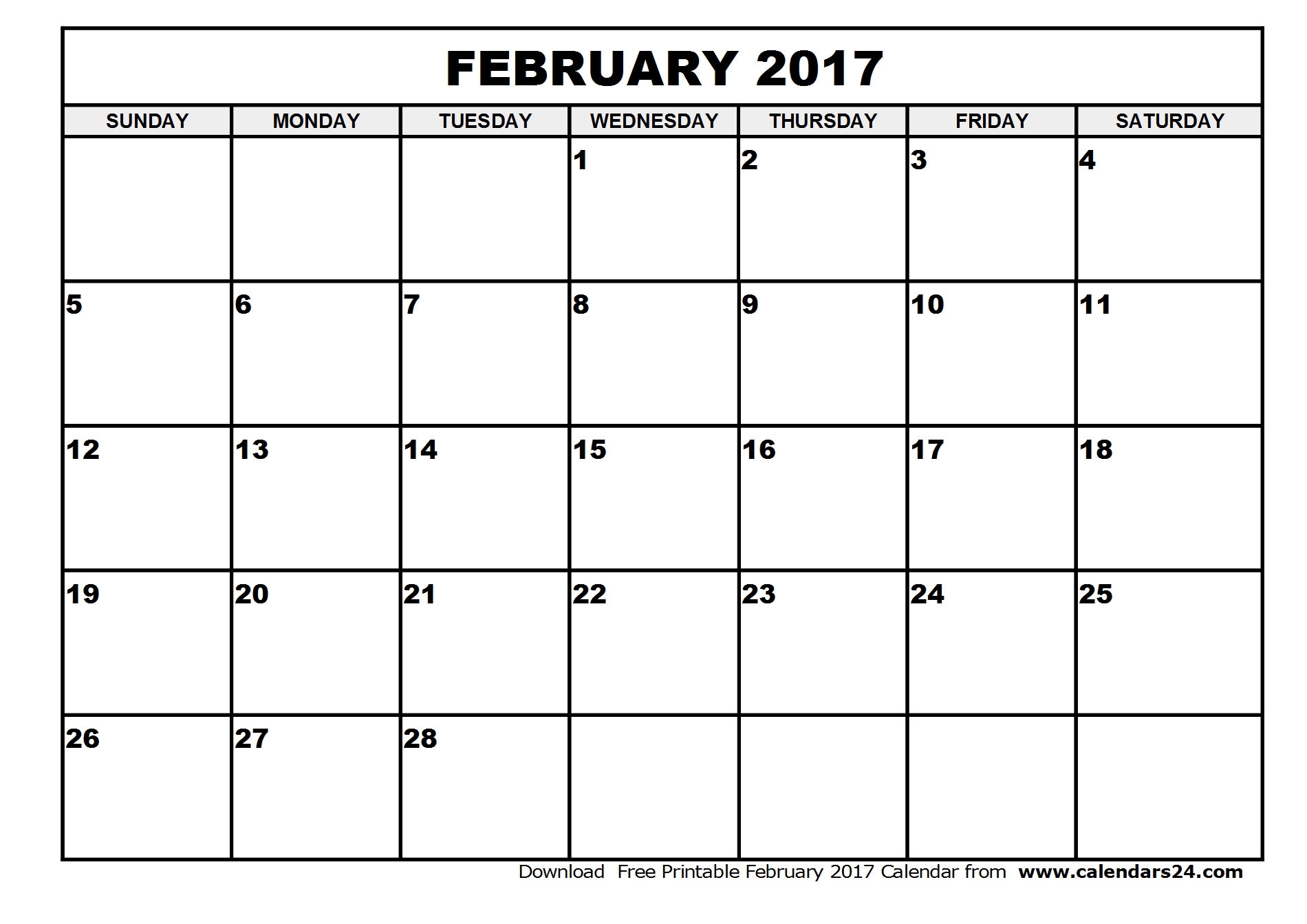 February 2017 calendar printable