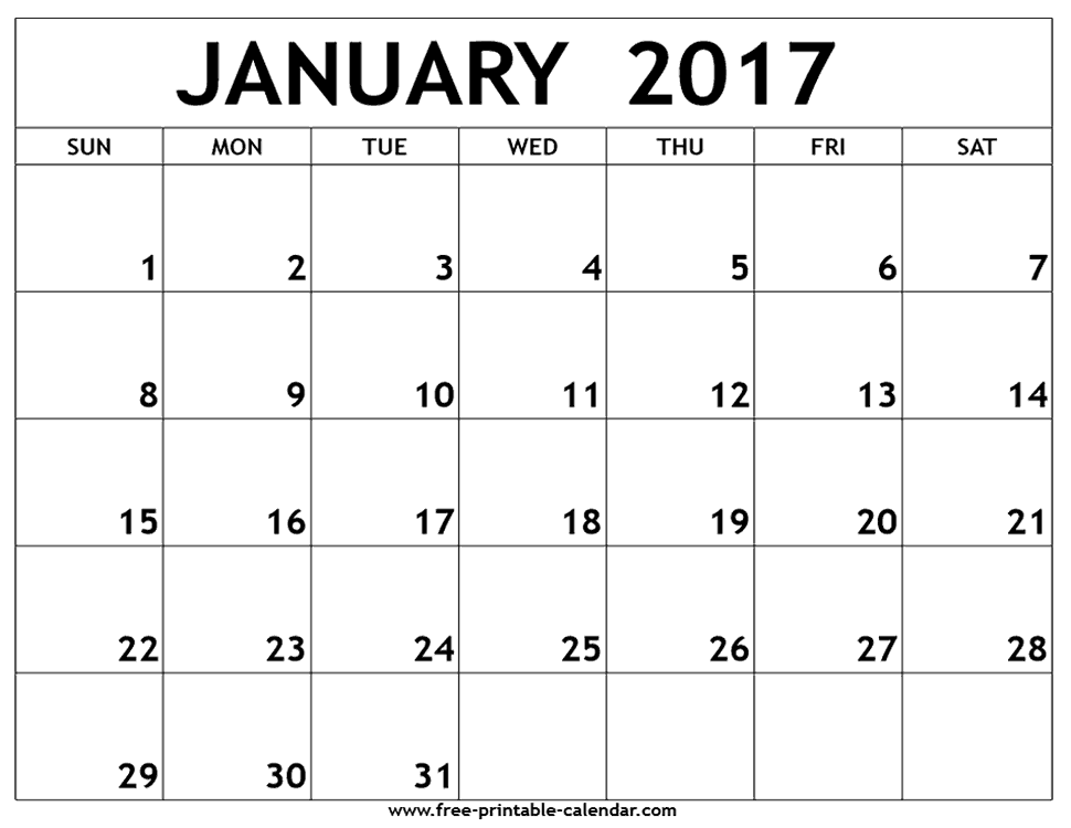 Free January 2017 calendar printable