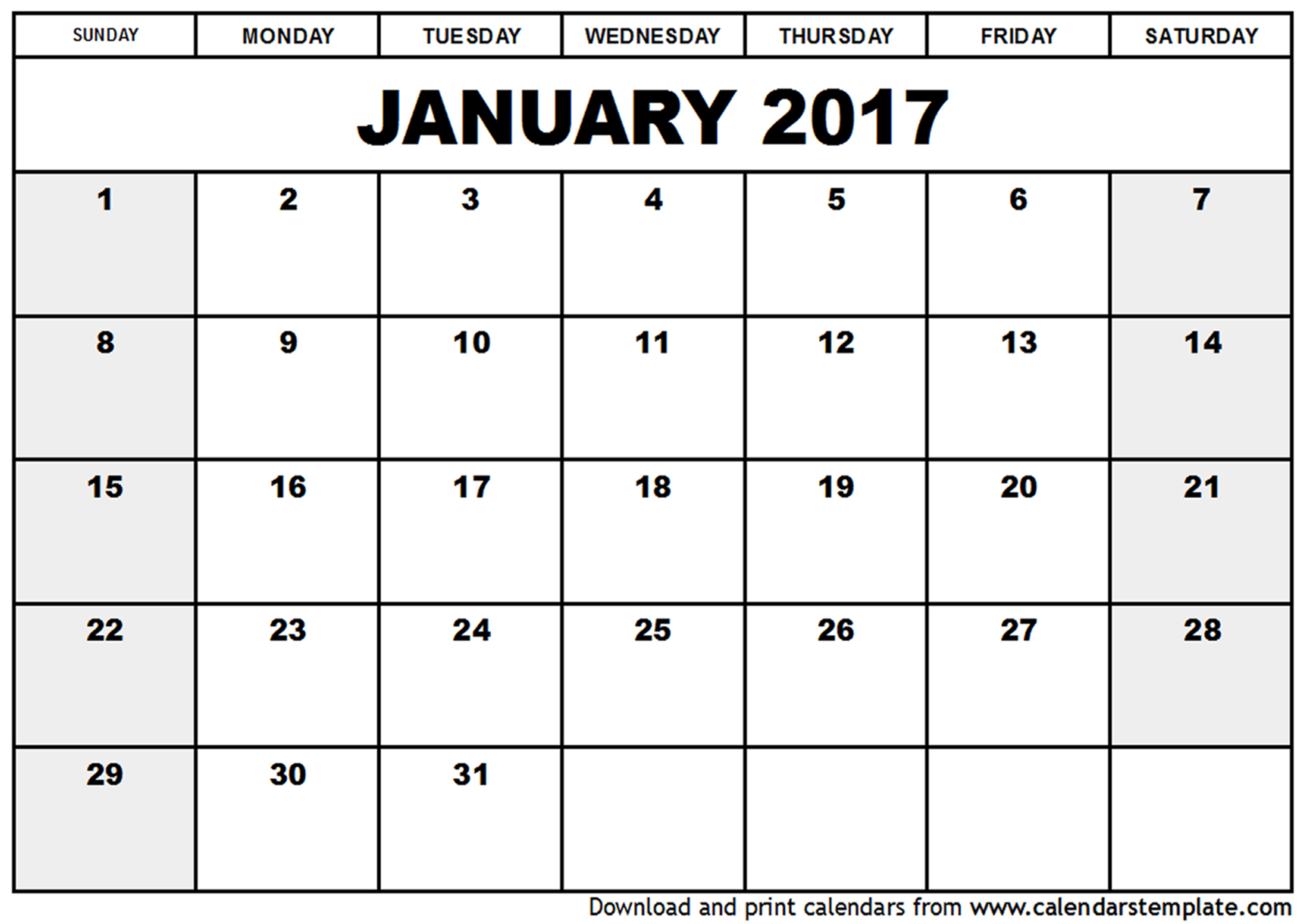 Free January 2017 calendar printable