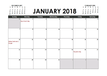 Free printable 2018 calendar with holidays list