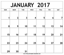 January 2017 calendar printable for pocket