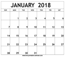 January 2018 printable calendar free