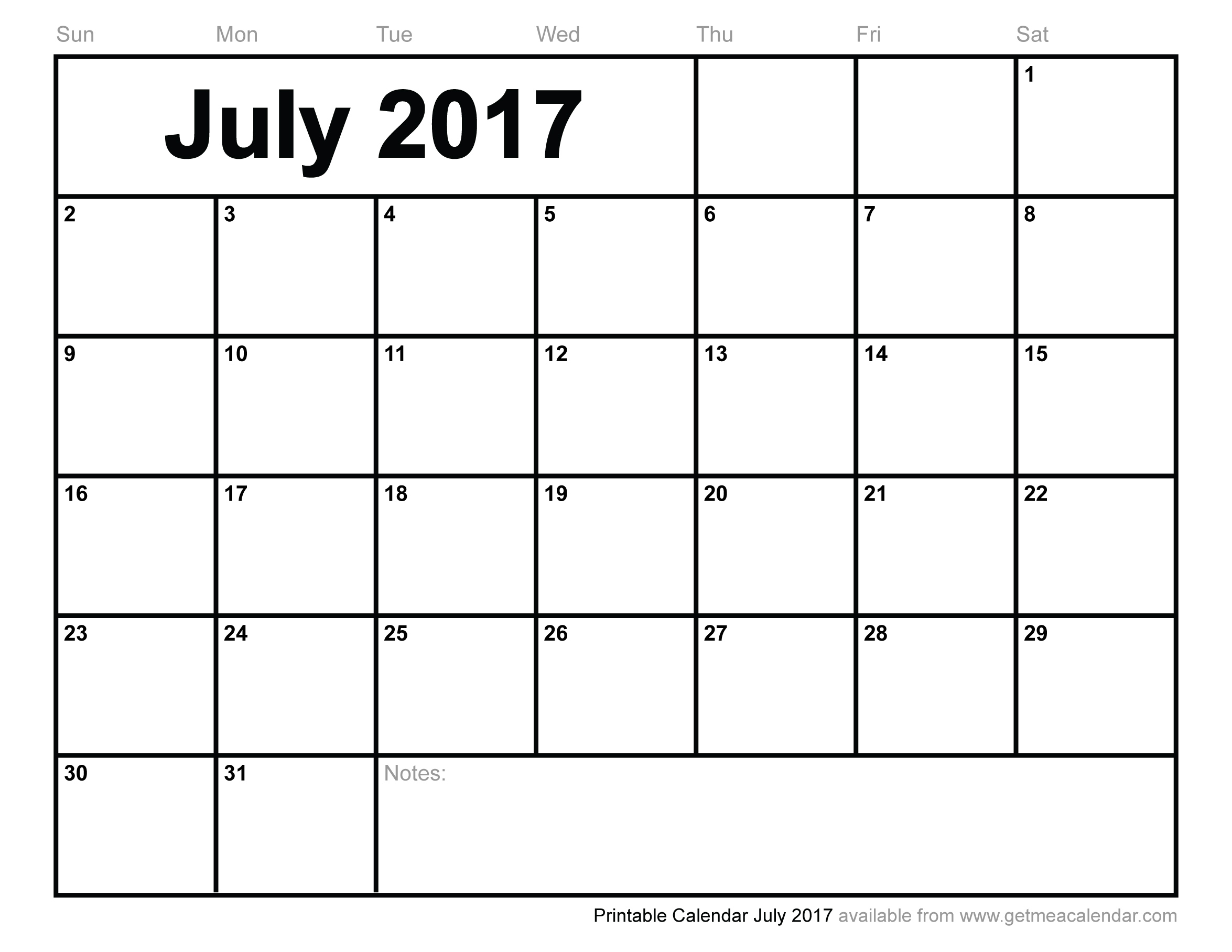 July 2017 calendar printable 