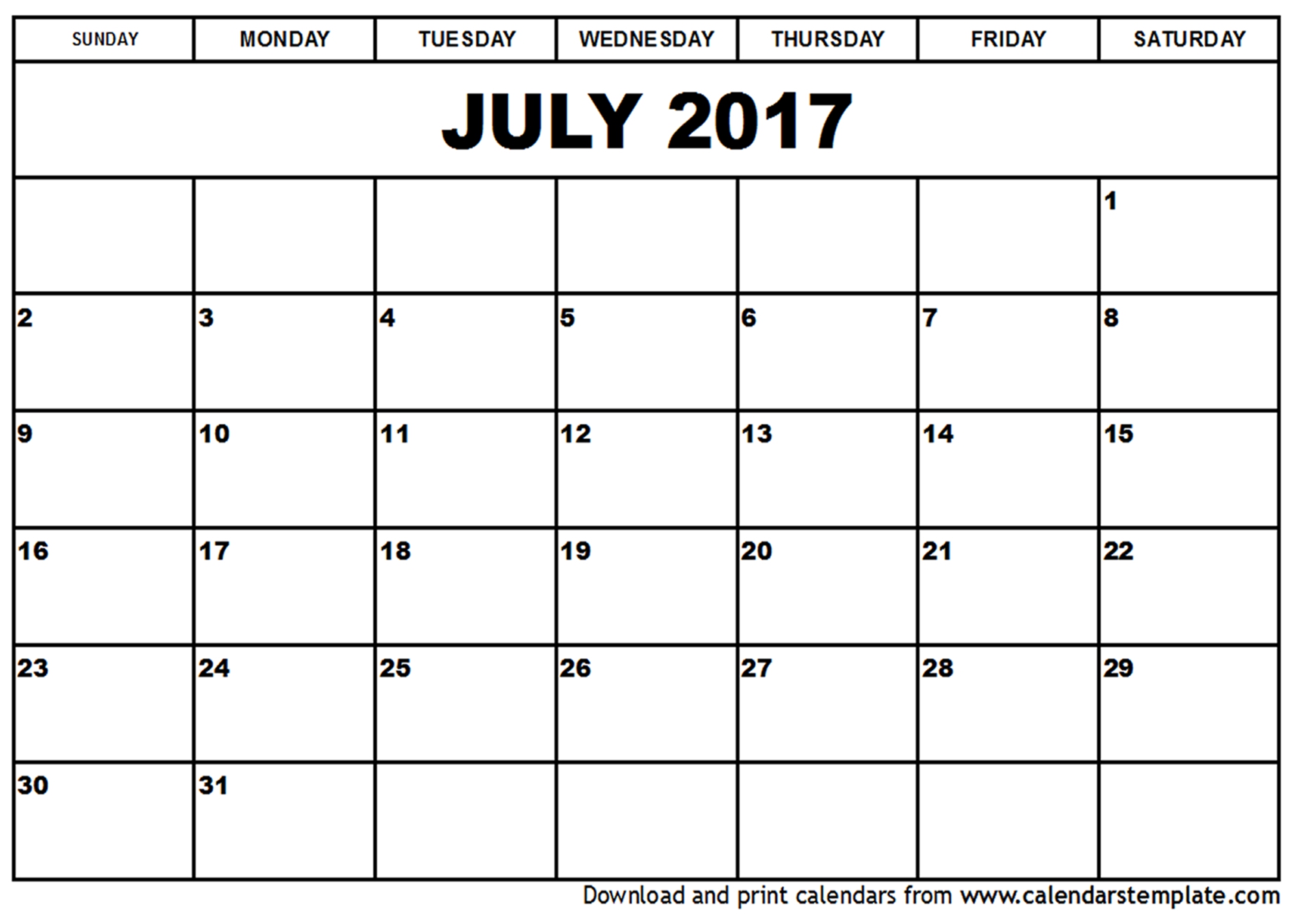 July 2017 calendar printable 