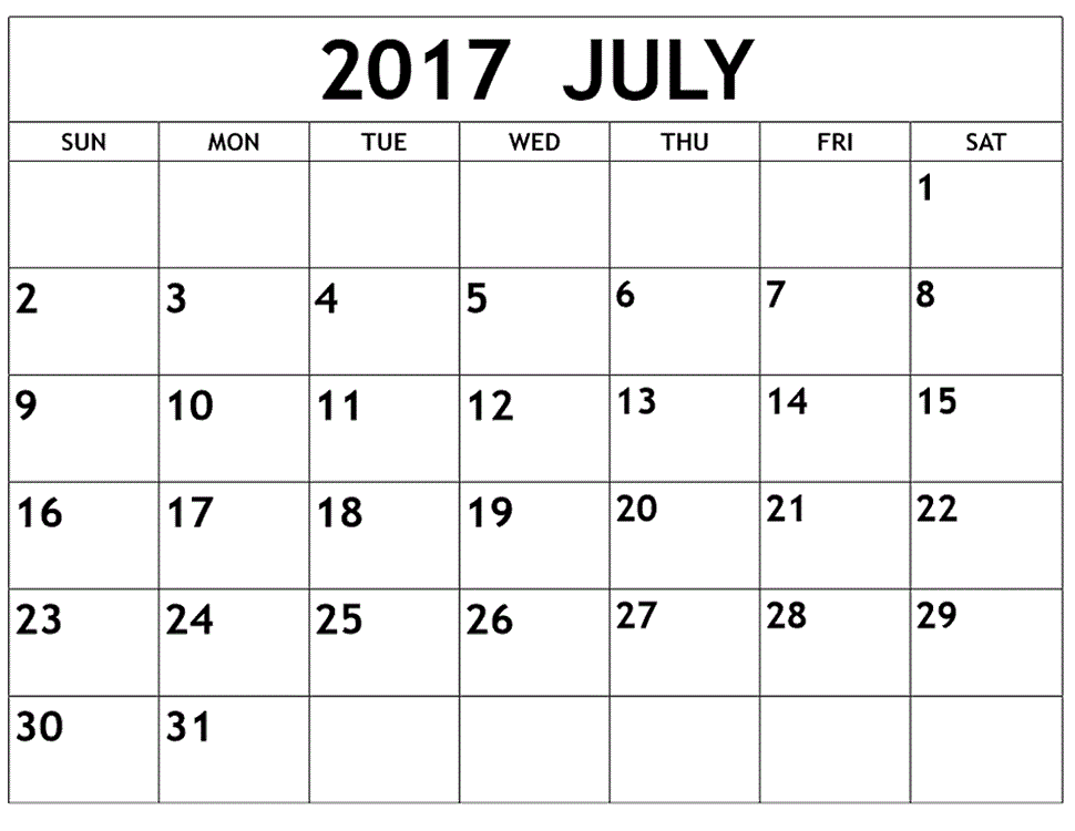 July 2017 calendar printable 