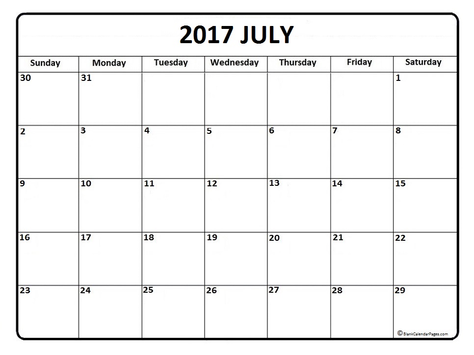 July 2017 calendar printable 