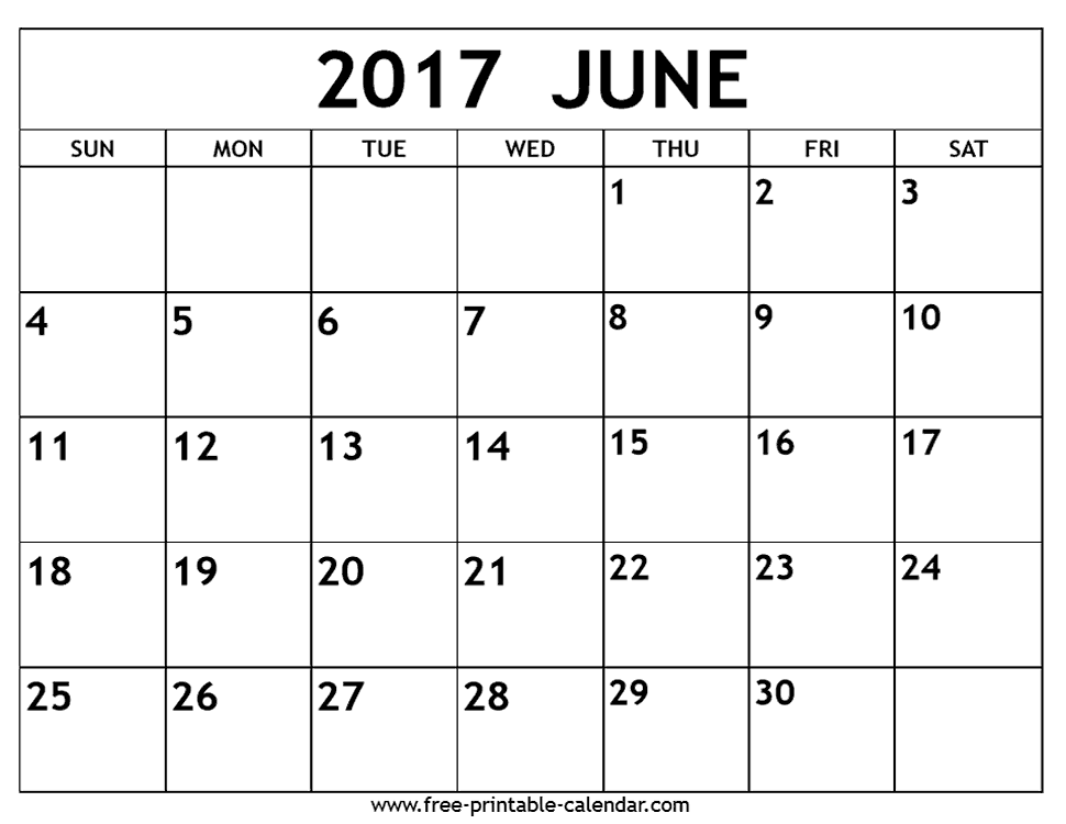 Download June 2017 calendar printable