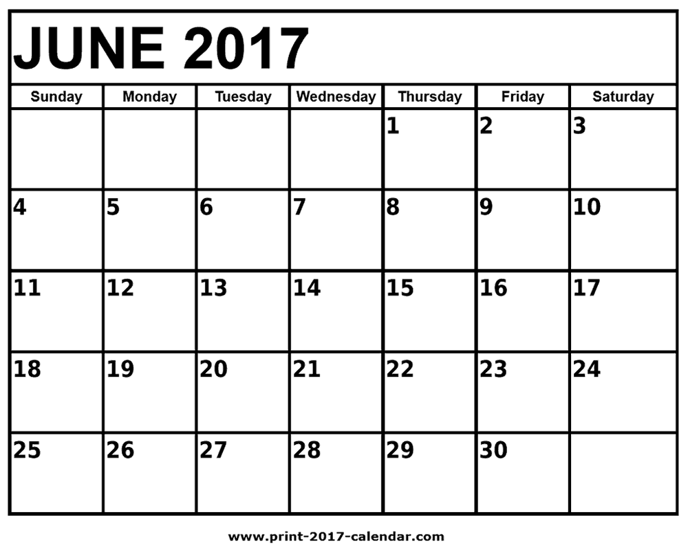 June 2017 calendar printable