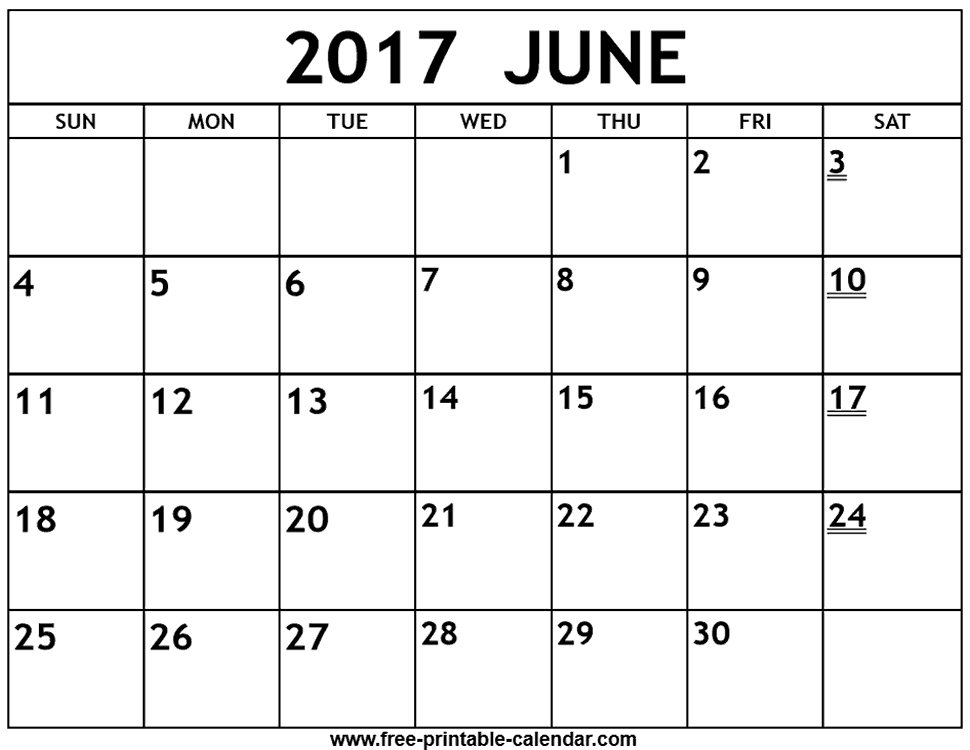 June 2017 calendar printable