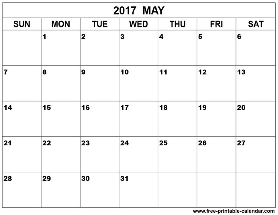 May 2017 calendar printable