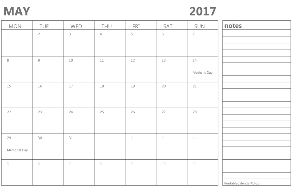 May 2017 calendar printable