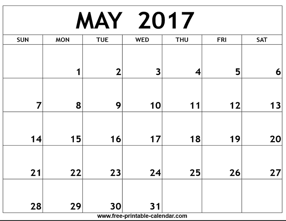 May 2017 calendar printable