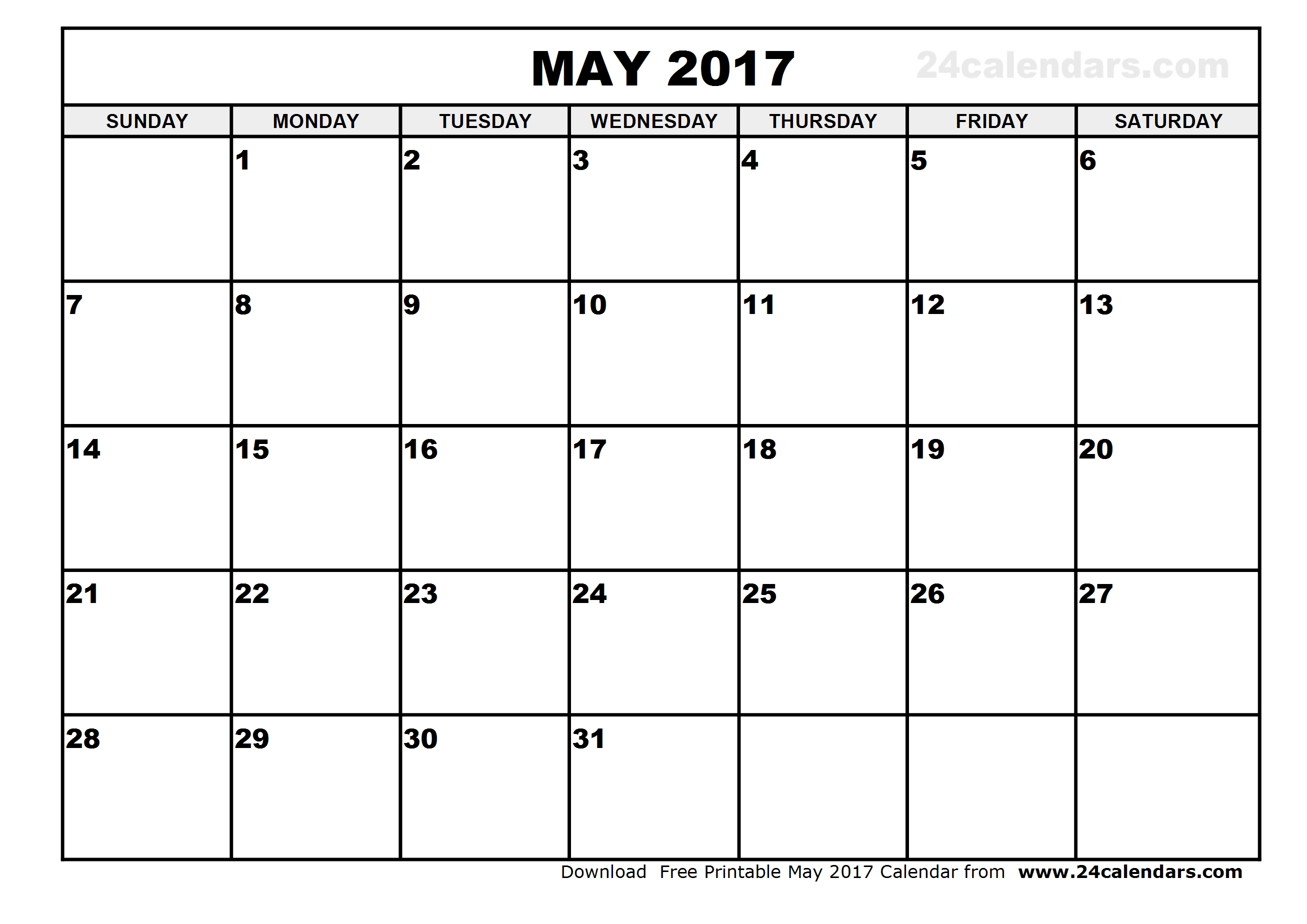 Download May 2017 calendar printable