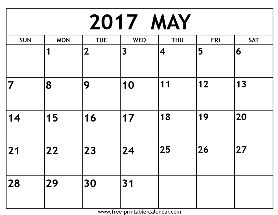 Free May 2017 calendar printable