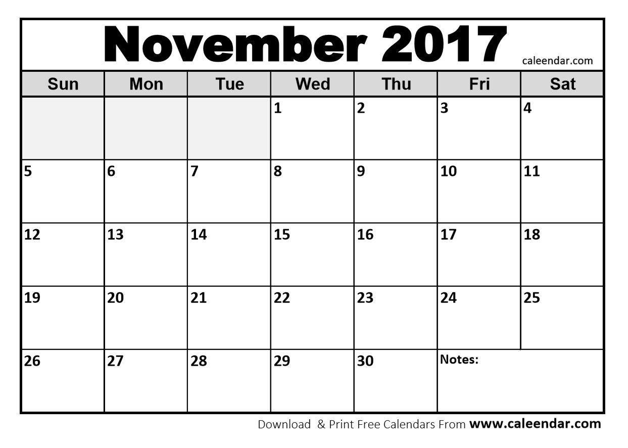 November 2017 calendar printable