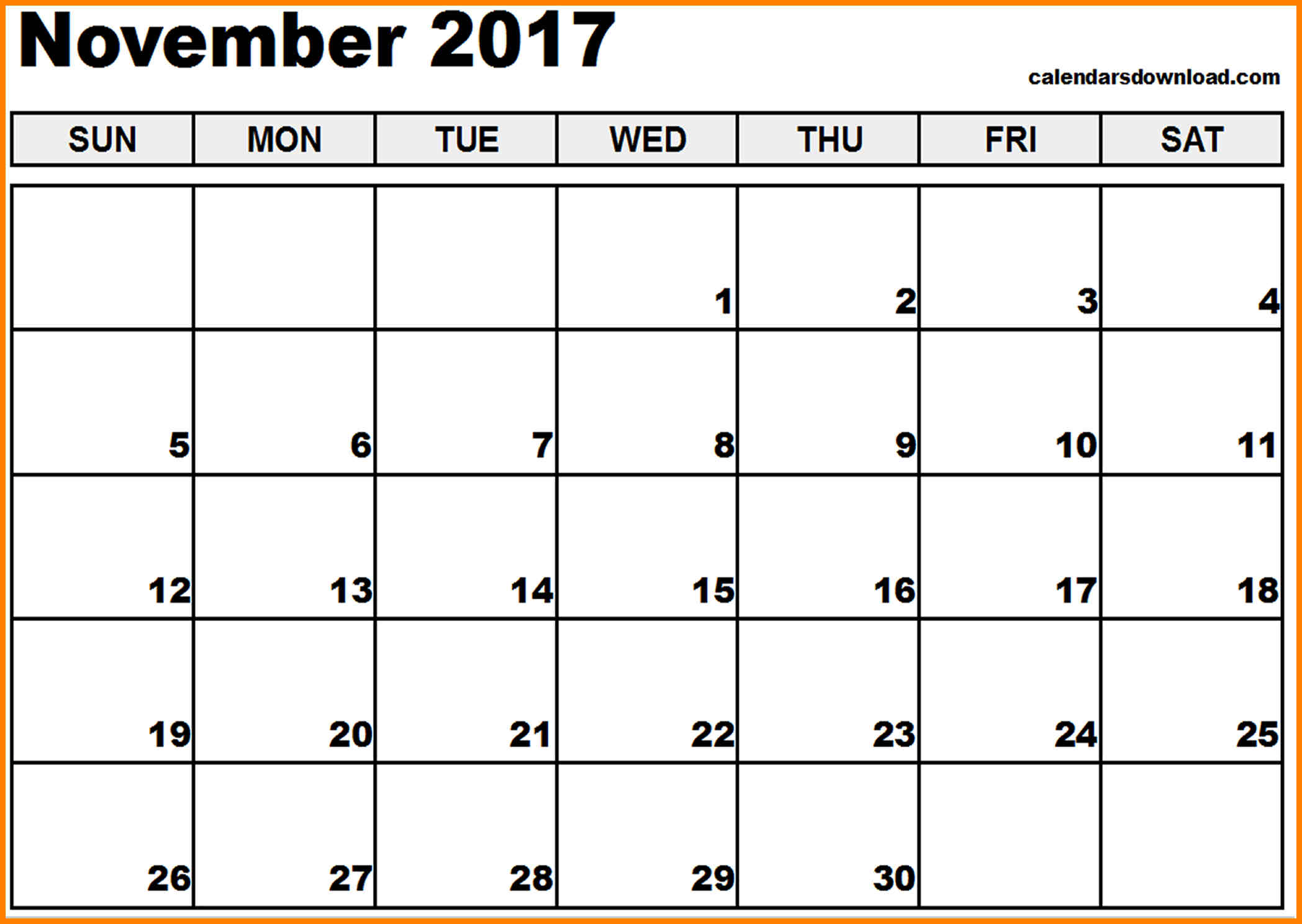 November 2017 calendar printable