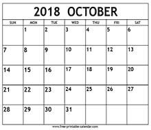 October 2018 calendar printable