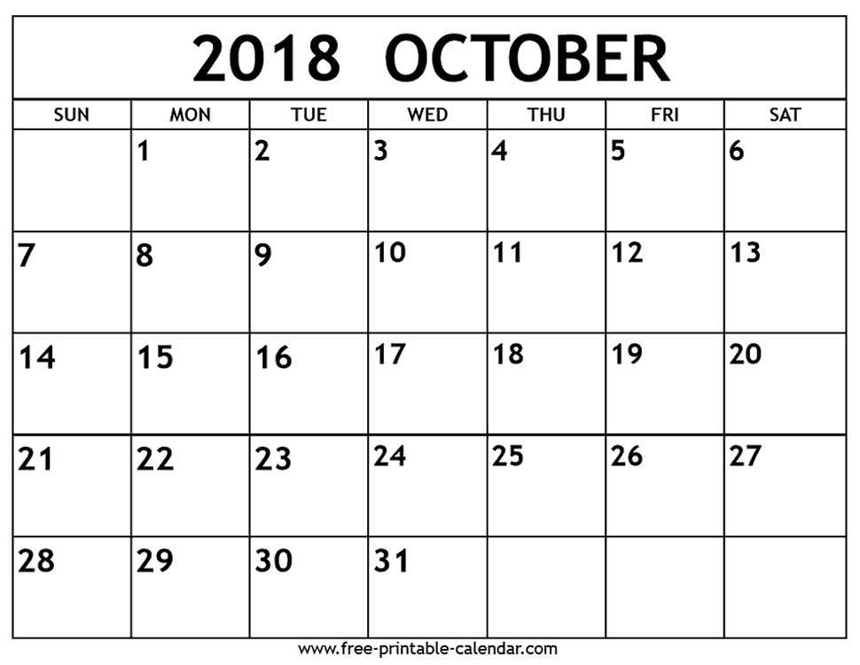 Free October 2018 calendar printable