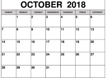 October 2018 calendar printable