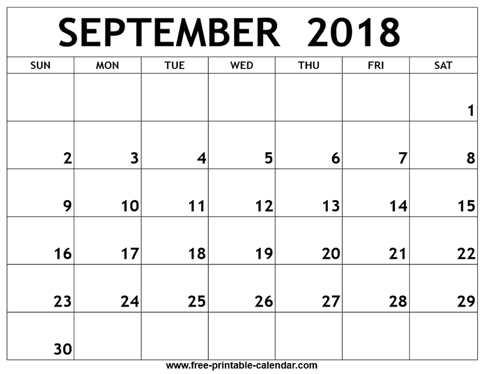 Printable calendar sseptember 2018