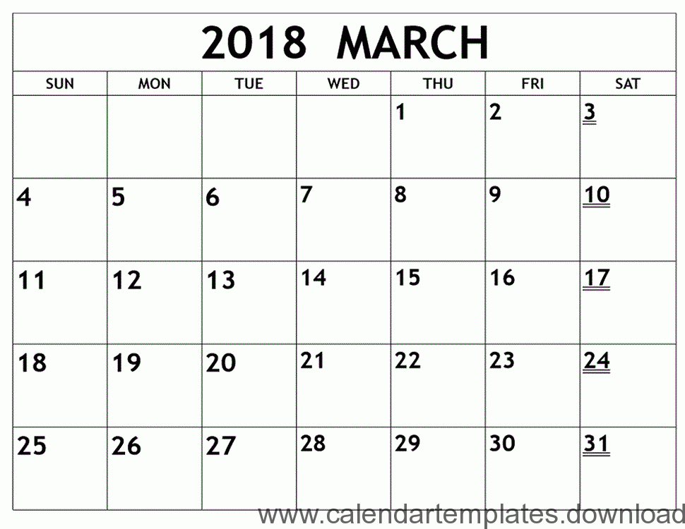 Printable calendar March 2018