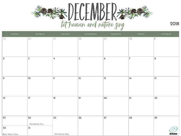 Printable calendar December 