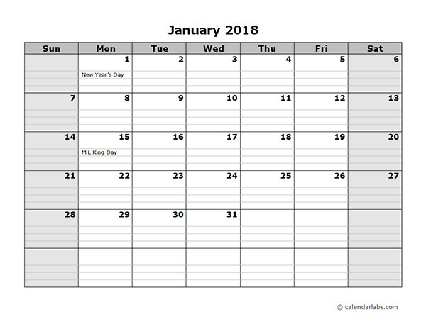 Printable monthly calendar