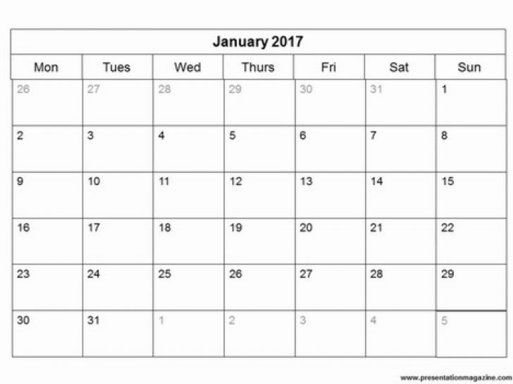 Printable monthly calendar 2017