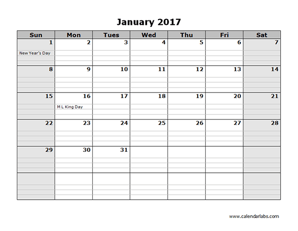 Printable monthly calendar 2017 