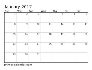 Printable monthly calendar 2017 