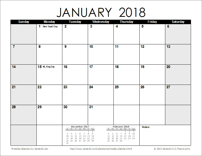 Printable monthly calendar 2017 