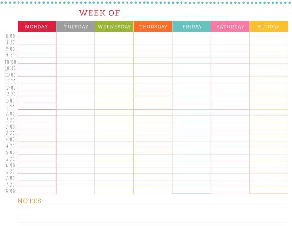 Printable weekly calendar