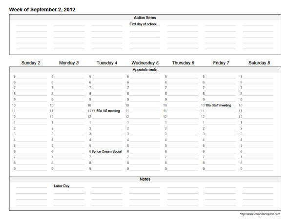 Printable weekly calendar