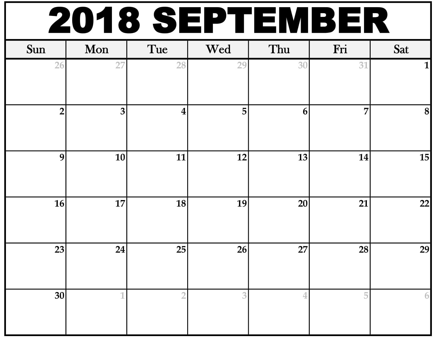 September 2018 calendar printable