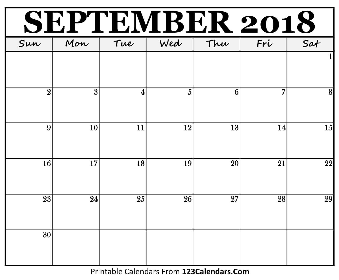 Free September 2018 calendar printable