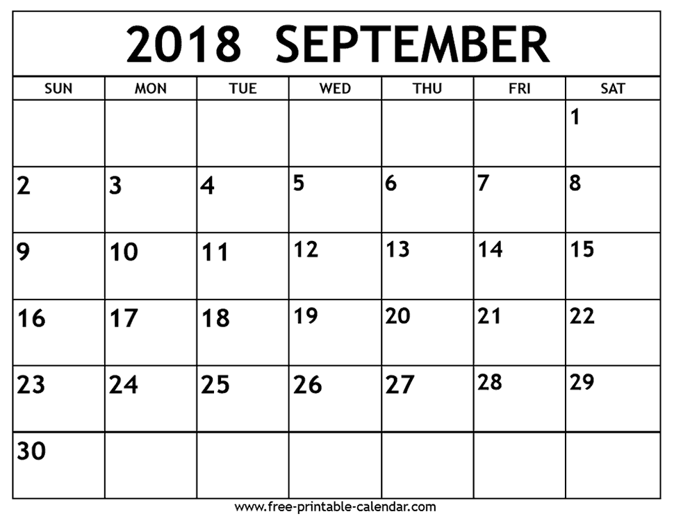 September 2018 calendar printable