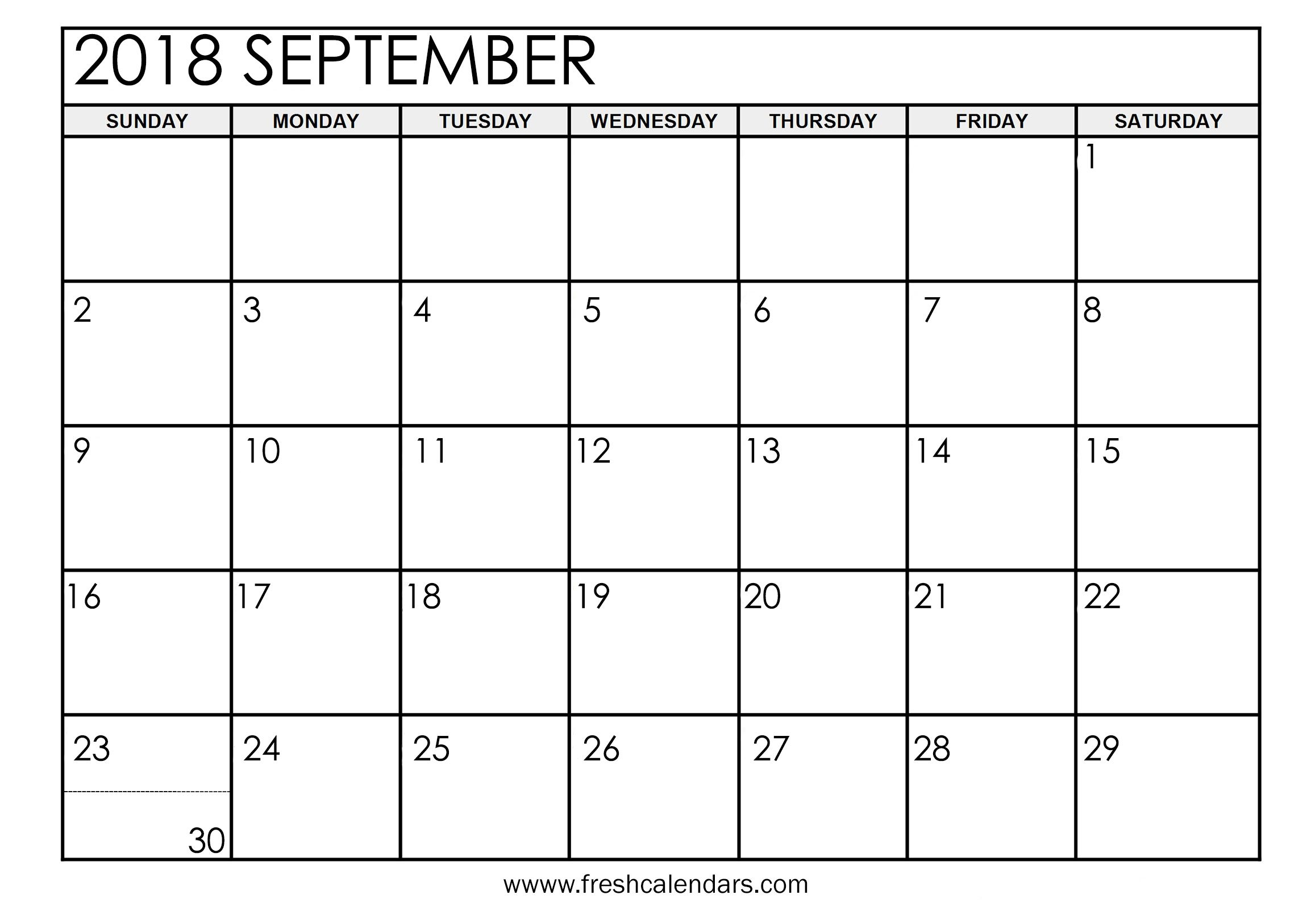 September 2018 calendar Big printable