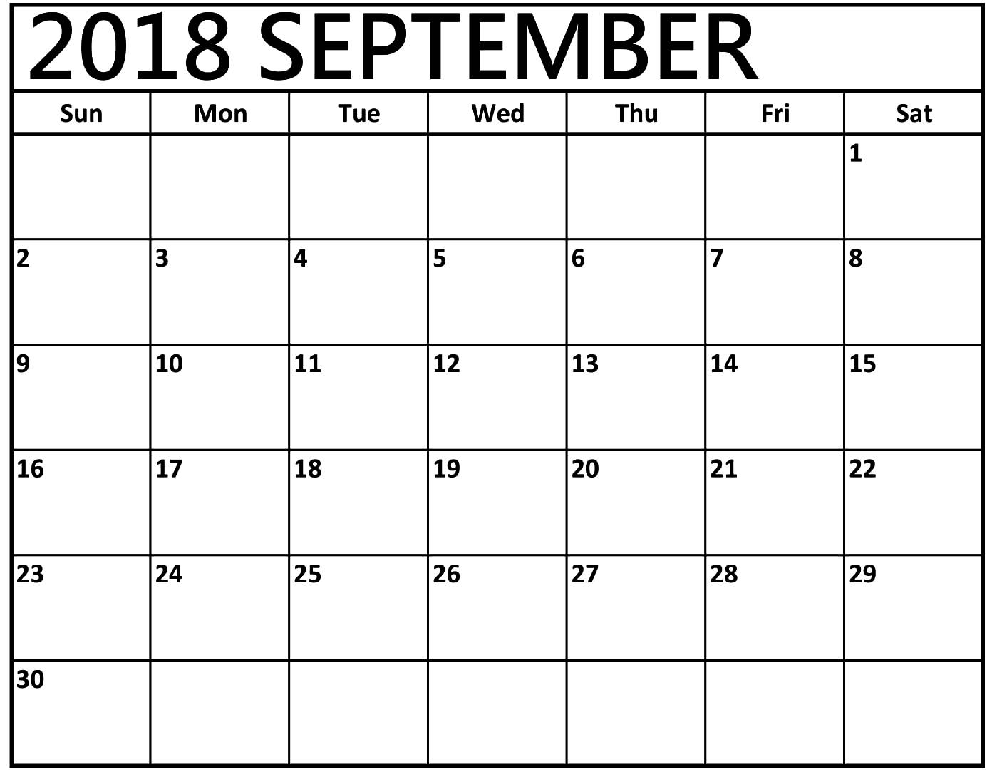 Big September 2018 calendar printable