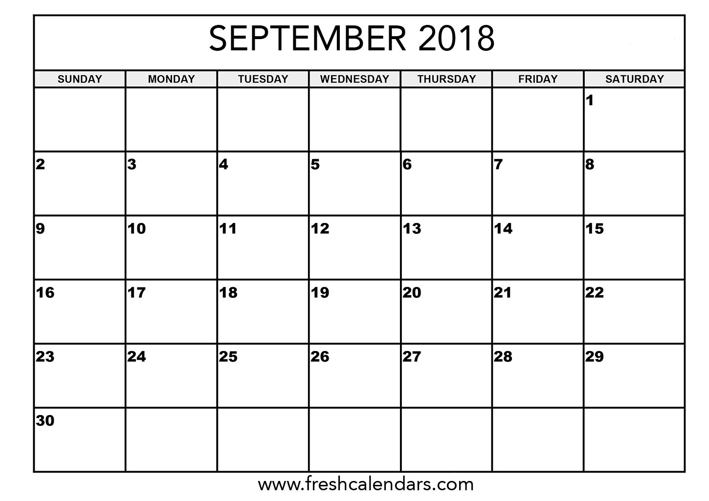 September 2018 calendar printable