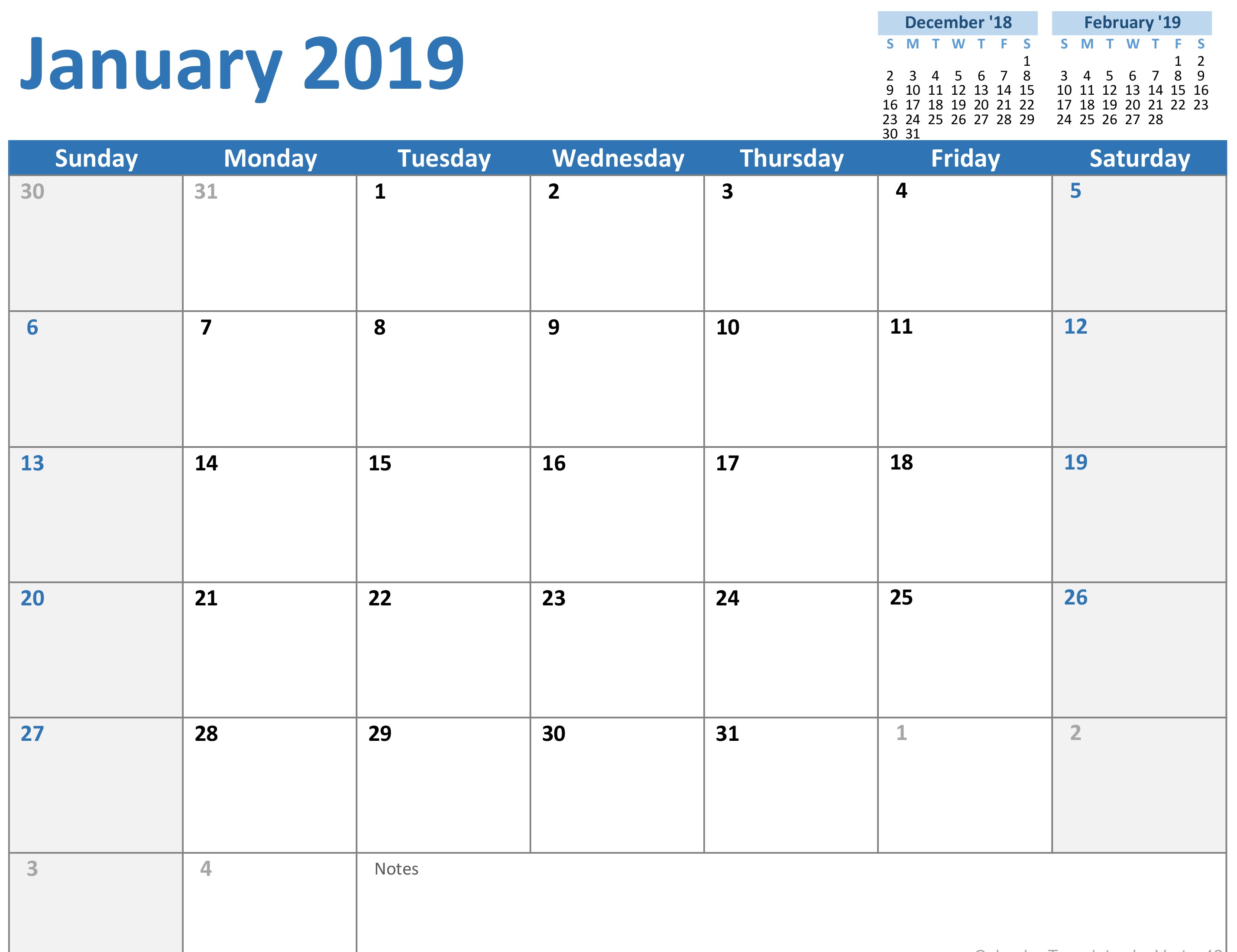 Download 2019 calendar excel