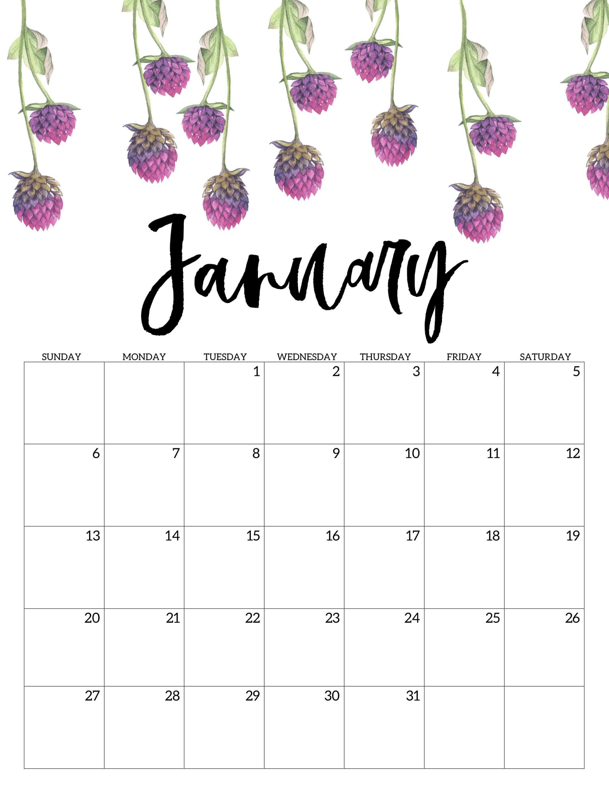 2019 calendar printable